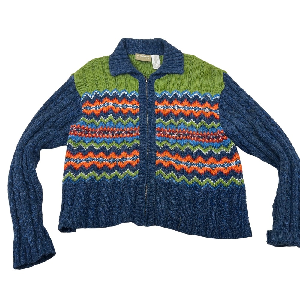 Liz‎ Claiborne Women's Multi Color Geometric Zip Up Sweater Size M